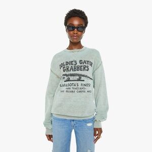 MOTHER Graphic Crewneck Sweater – Gator Green – Boxy Fit – Sz S No Tag